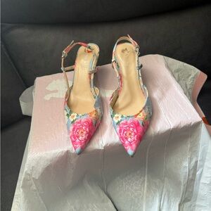 Nine West Floral Pointed Slingback Heels in Pink and Blue